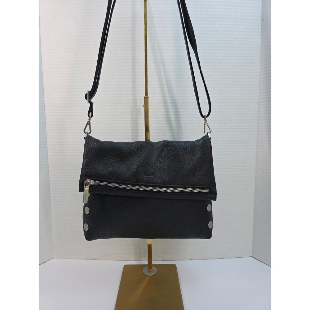 Hammitt Los Angeles VIP Medium Black Pebbled Leather Crossbody Bag Silver Rivets